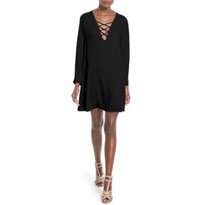 Astr The Label Black Crisscross V-Neck Bell Sleeve Dress - Size XS